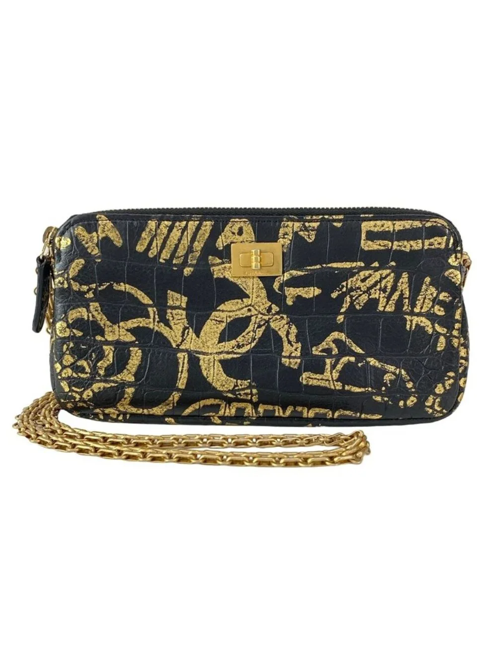 Chanel Wallet 2.55 Black Gold Chain Mademoiselle Vintage Double Zipper Shoulder